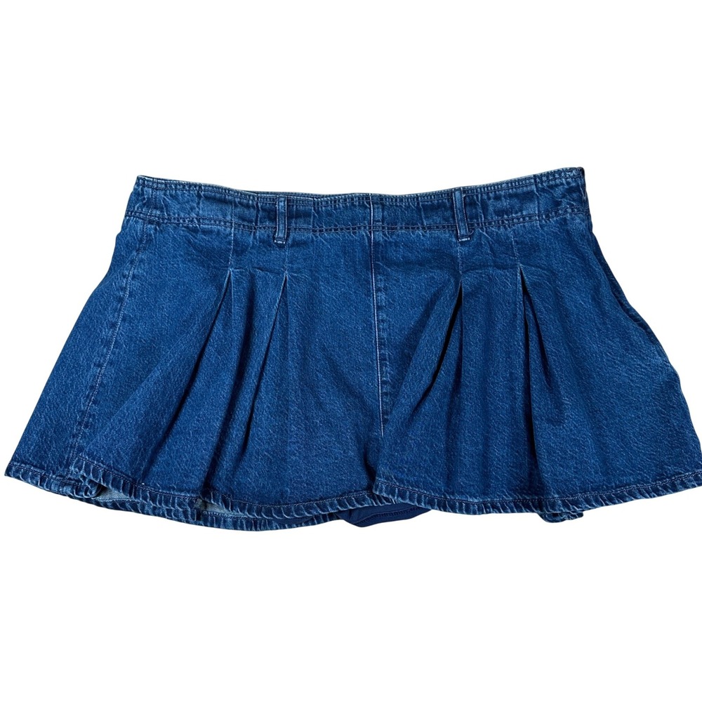 American Eagle Blue Denim Pleated Micro Mini Skort Skirt 14 Dark Wash Y2K Preppy